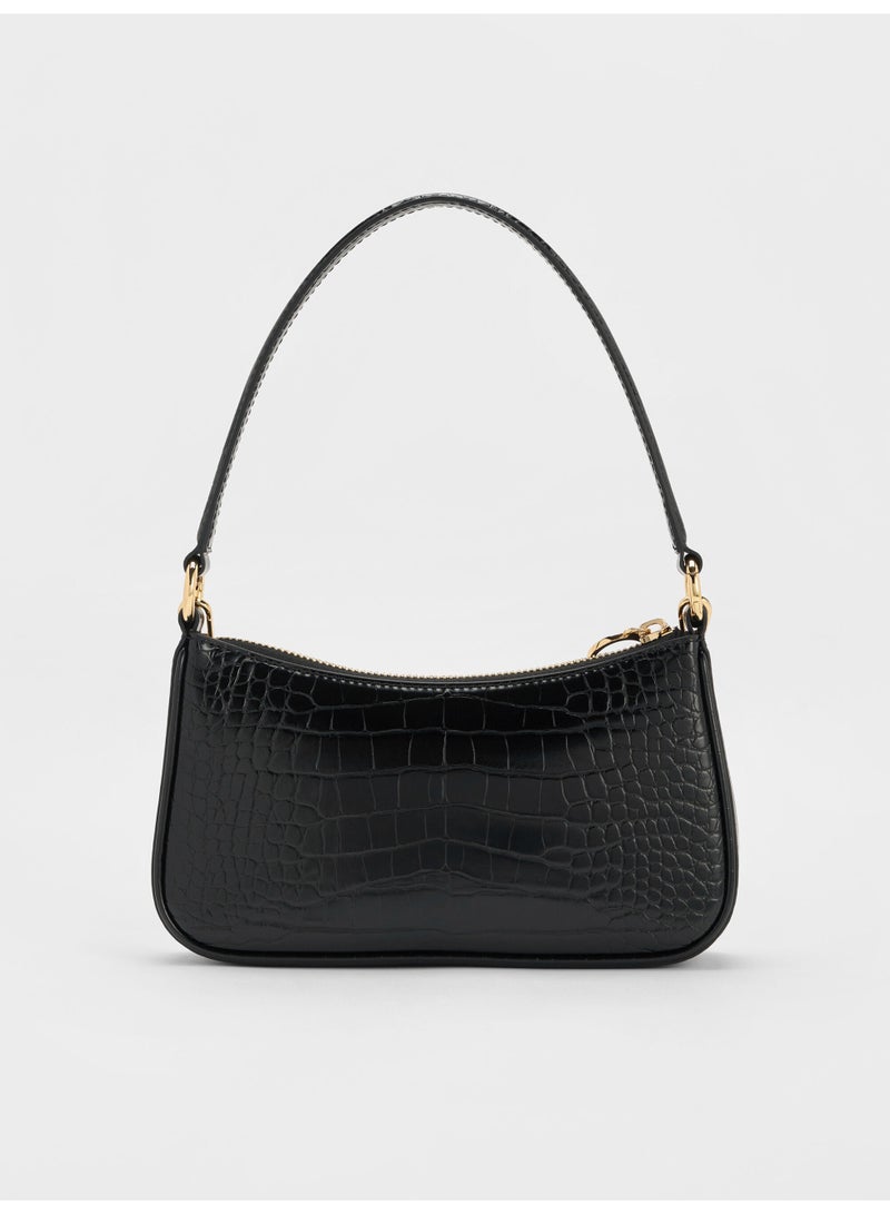 CHARLES & KEITH Elspeth Croc-Effect Chain-Link Shoulder Bag & Crossbody Bag - Black - Image 5