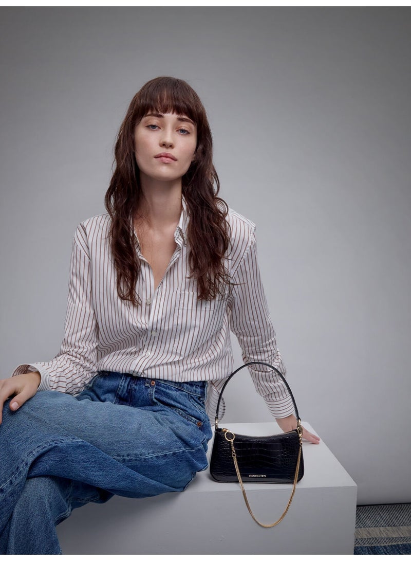 CHARLES & KEITH Elspeth Croc-Effect Chain-Link Shoulder Bag & Crossbody Bag - Black - Image 2