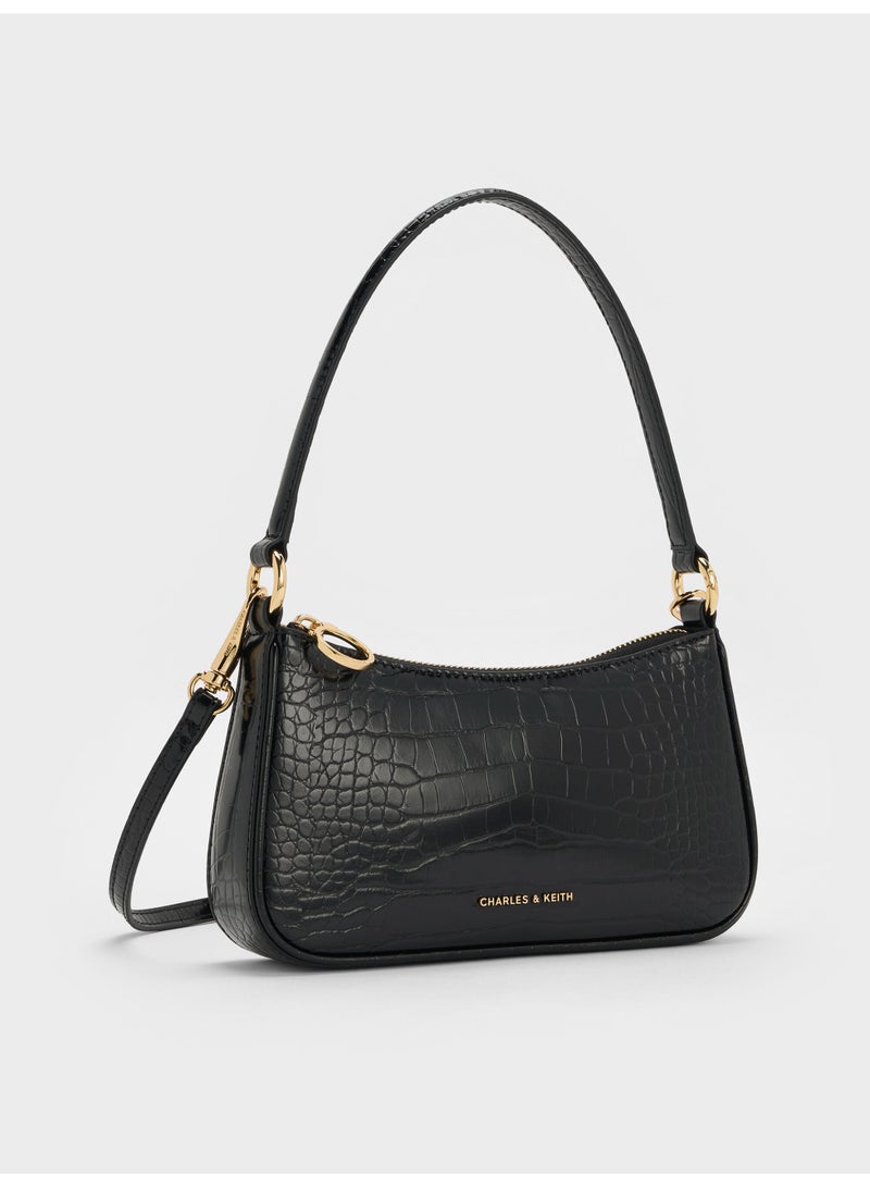 CHARLES & KEITH Elspeth Croc-Effect Chain-Link Shoulder Bag & Crossbody Bag - Black - Image 3