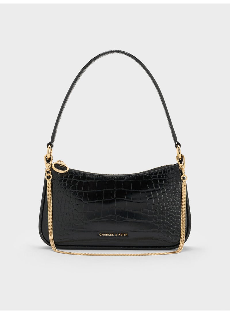 CHARLES & KEITH Elspeth Croc-Effect Chain-Link Shoulder Bag & Crossbody Bag - Black - Image 1
