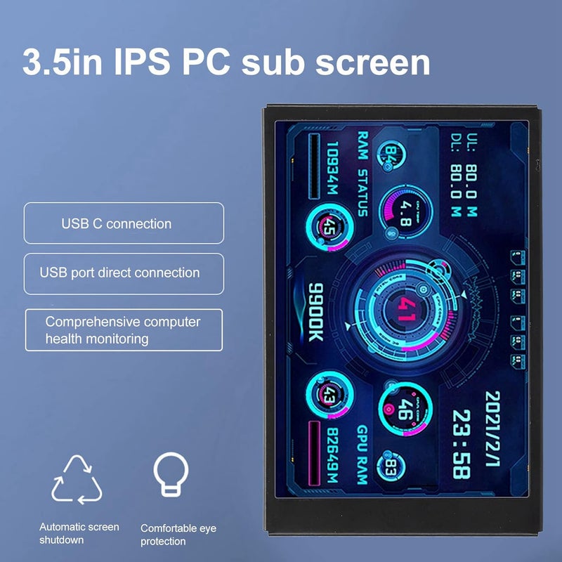 Ejoyous Computer Temp Monitor, 3.5in IPS Mini Full View High Resolution Display Screen with Stand USB Cable for aida64 PC CPU RAM Hard Disk Data Monitor, Plug and Play (Black) - Image 2