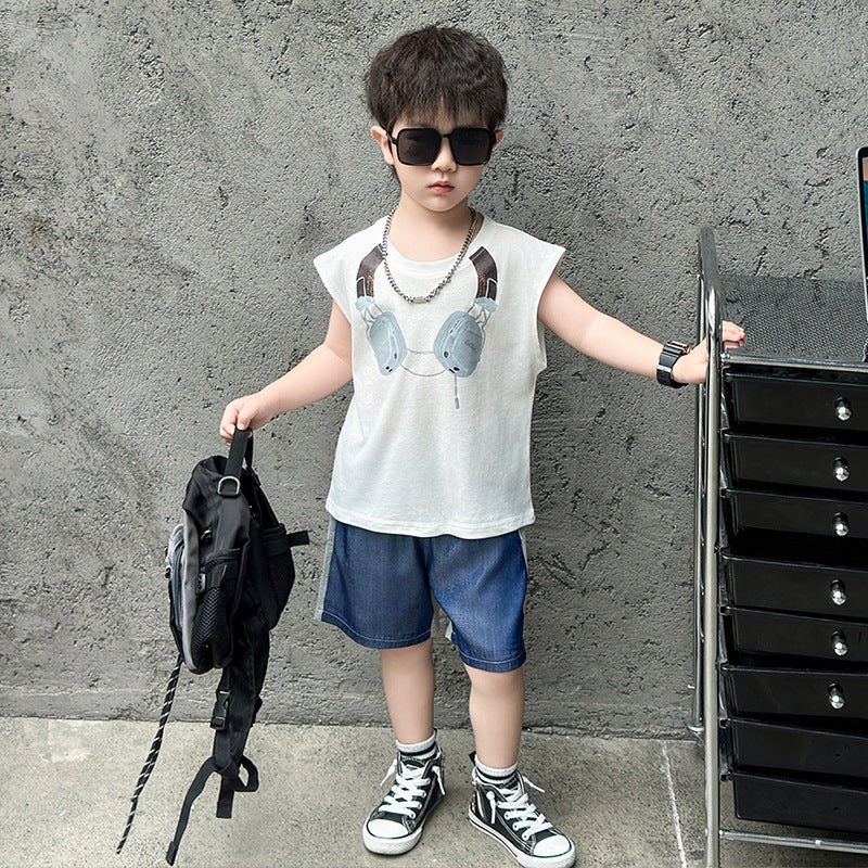 Boys' Summer Headset Vest suit Children's Western Style Summer New Sleeveless Two-piece Children's All-match Clothes - Image 4