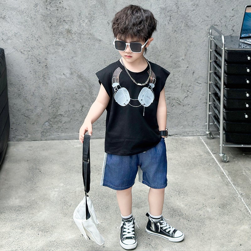 Boys' Summer Headset Vest suit Children's Western Style Summer New Sleeveless Two-piece Children's All-match Clothes - Image 3