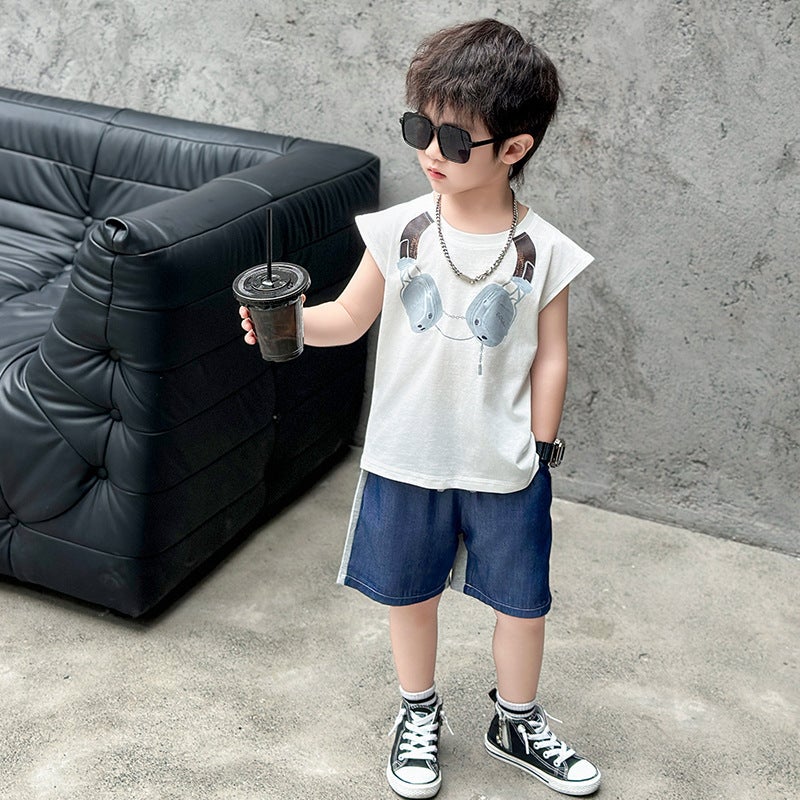 Boys' Summer Headset Vest suit Children's Western Style Summer New Sleeveless Two-piece Children's All-match Clothes - Image 5