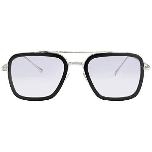 Kursan Polarized Tony Stark Sunglasses for Men Women Vintage Square Metal Frame Iron Man Eyeglasses (Silver Frame Gradient Light Grey Lens - Iron Man Original Color) - Image 1