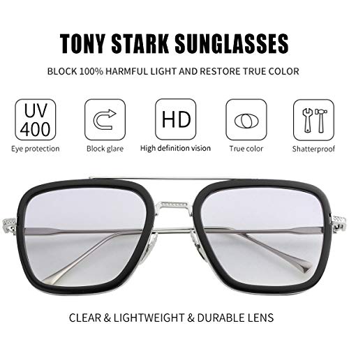 Kursan Polarized Tony Stark Sunglasses for Men Women Vintage Square Metal Frame Iron Man Eyeglasses (Silver Frame Gradient Light Grey Lens - Iron Man Original Color) - Image 2