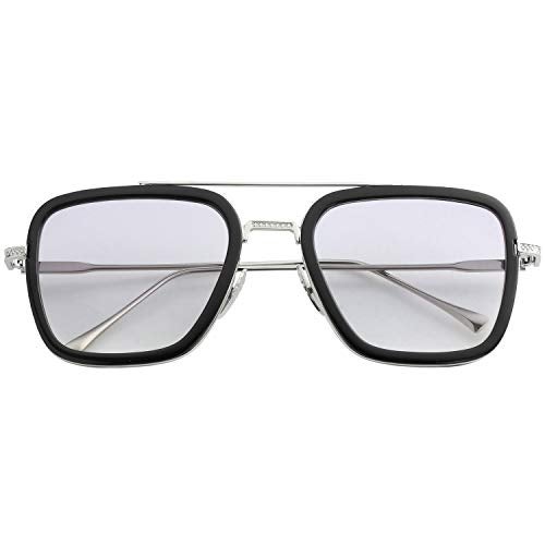 Kursan Polarized Tony Stark Sunglasses for Men Women Vintage Square Metal Frame Iron Man Eyeglasses (Silver Frame Gradient Light Grey Lens - Iron Man Original Color) - Image 5