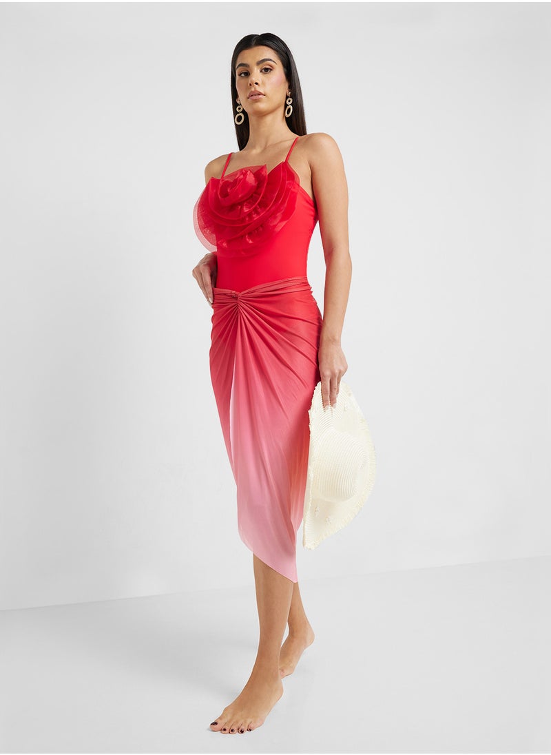 ELLA Swimsuit With 3D Floral & Ombre Beach Sarong  - Image 1