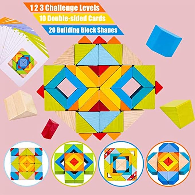 3D ARRANGING GAME MOSAIC BLOCKS, WITH 48 BLOCKS AND 10 DOUBLE SIDED TEMPLATE CARDS, FOR AGES 3 AND UP - Image 3