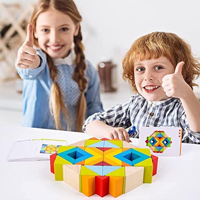 3D ARRANGING GAME MOSAIC BLOCKS, WITH 48 BLOCKS AND 10 DOUBLE SIDED TEMPLATE CARDS, FOR AGES 3 AND UP - Image 5