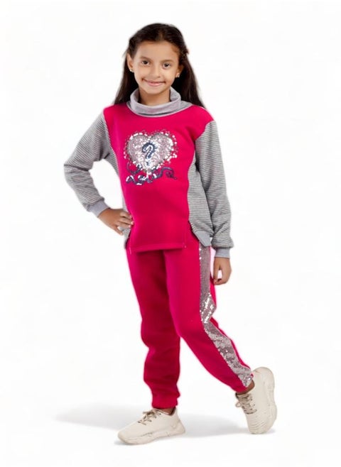Girls' Pajama, Embroidered Cotton Striped Melton with Heart Pattern, for 6-year-olds, for the 2024 season, made from high-quality fabric and super-soft materials, featuring vibrant and attractive colo