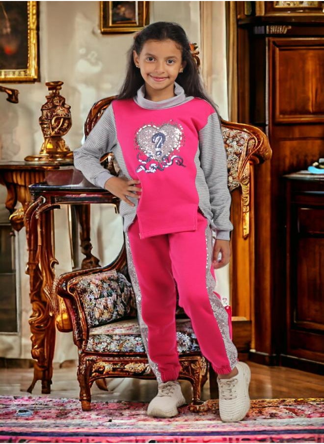 CHOiCE - Girls' Pajama, Embroidered Cotton Striped Melton with Heart Pattern, for 6-year-olds, for the 2024 season, made from high-quality fabric and super-soft materials, featuring vibrant and attractive colo - Image 1