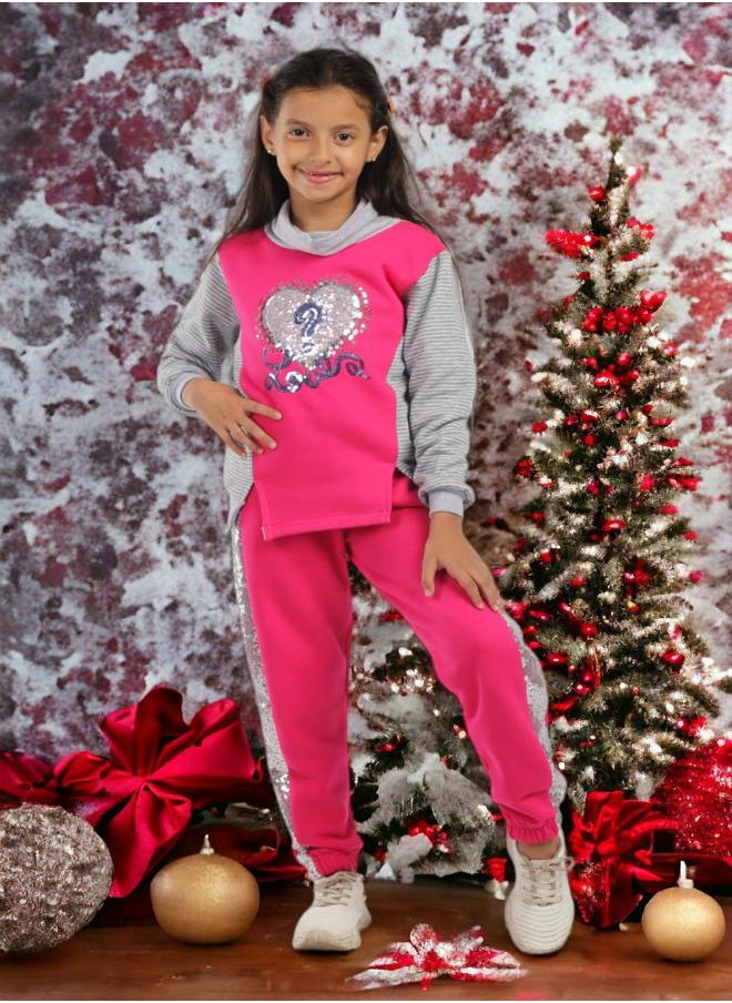 CHOiCE - Girls' Pajama, Embroidered Cotton Striped Melton with Heart Pattern, for 6-year-olds, for the 2024 season, made from high-quality fabric and super-soft materials, featuring vibrant and attractive colo - Image 1