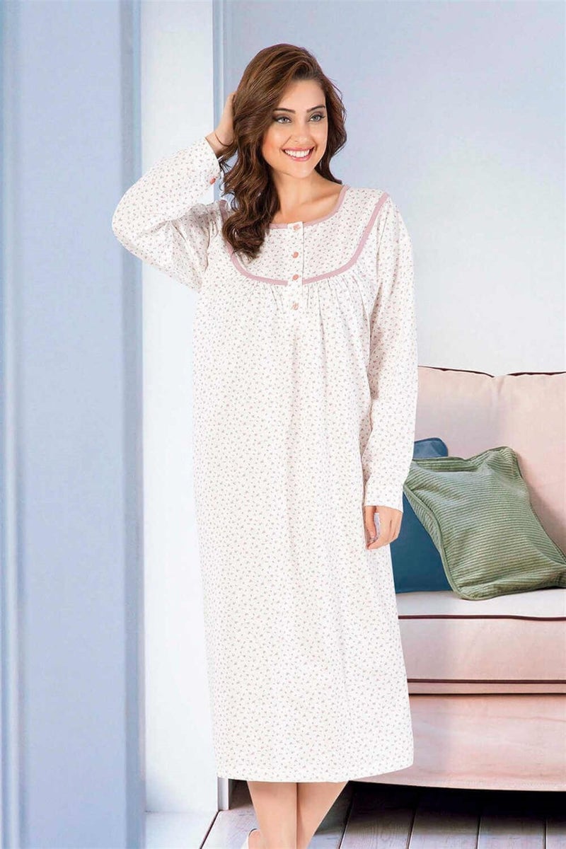 Aydoğan Long Sleeve Floral Patterned Mother's Nightgown 