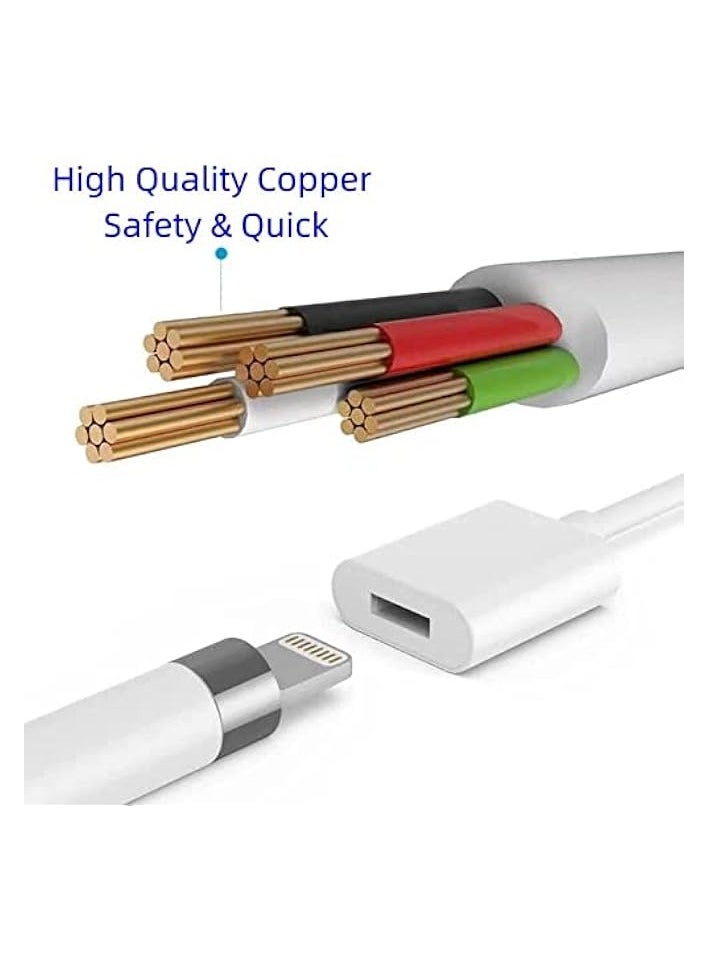 erorex - iPencil Charging Adapter, Compatible with Apple Pencil 1st Generation, 1FT iPencil Accessories for Apple 1 Pen Gen USB A to Ligntning Female Connector, White - Image 1