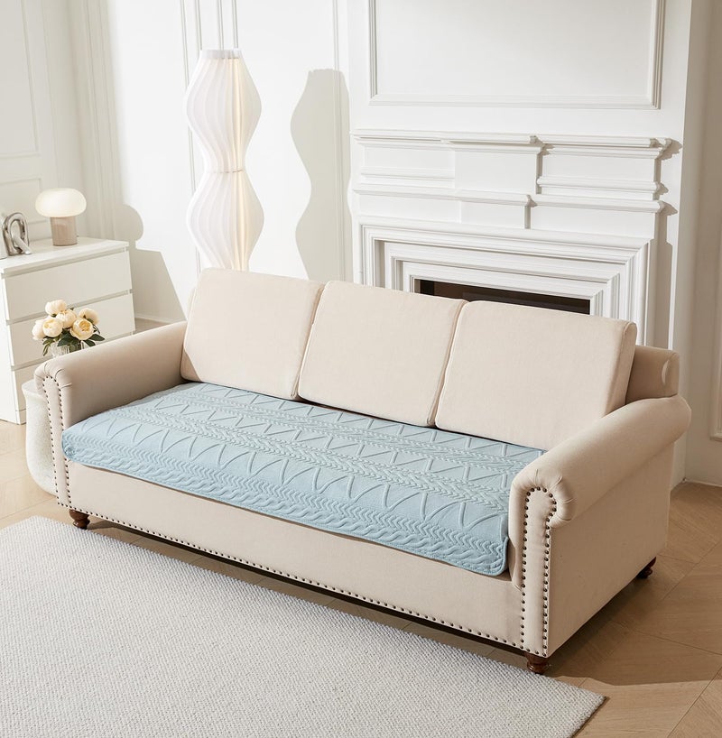 House of Quirk Sofa Covers Cotton Quilted Fabric 1/2/3/4 Seater Sofa Cover Corner Sofas Slipcovers Anti-Slip Stretch Seat Pad from Pets Replacement Protector (One Seater, Sky Blue, 70x70cm) - Image 1