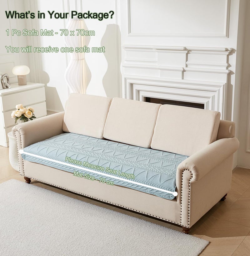 House of Quirk Sofa Covers Cotton Quilted Fabric 1/2/3/4 Seater Sofa Cover Corner Sofas Slipcovers Anti-Slip Stretch Seat Pad from Pets Replacement Protector (One Seater, Sky Blue, 70x70cm) - Image 2