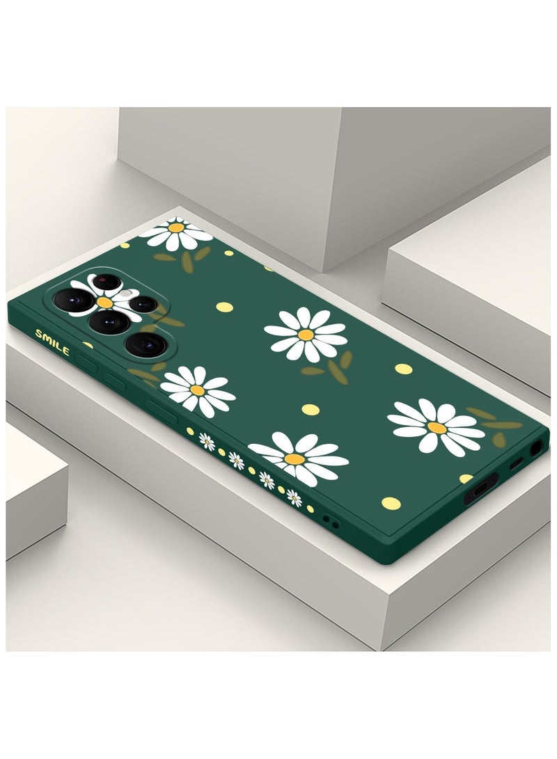 for Samsung Galaxy S22 Ultra Case, S22 Ultra Phone Cover Fashionable Flowers Designs Soft Silicone Drop Protective Fingerprint Women for Samsung S22 Ultra Case-Daisy Green - Image 1