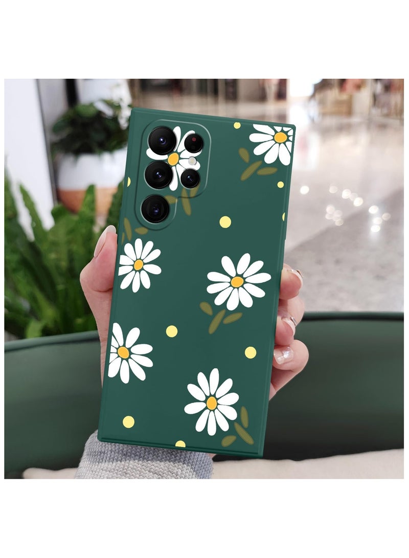 for Samsung Galaxy S22 Ultra Case, S22 Ultra Phone Cover Fashionable Flowers Designs Soft Silicone Drop Protective Fingerprint Women for Samsung S22 Ultra Case-Daisy Green - Image 2