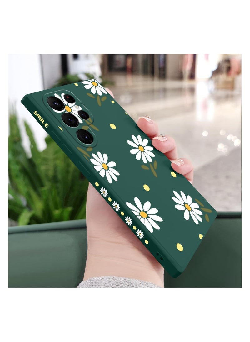 for Samsung Galaxy S22 Ultra Case, S22 Ultra Phone Cover Fashionable Flowers Designs Soft Silicone Drop Protective Fingerprint Women for Samsung S22 Ultra Case-Daisy Green - Image 3