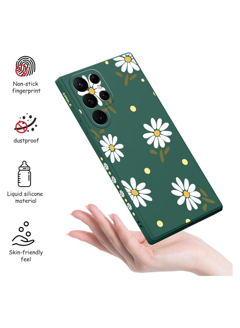 for Samsung Galaxy S22 Ultra Case, S22 Ultra Phone Cover Fashionable Flowers Designs Soft Silicone Drop Protective Fingerprint Women for Samsung S22 Ultra Case-Daisy Green - Image 4