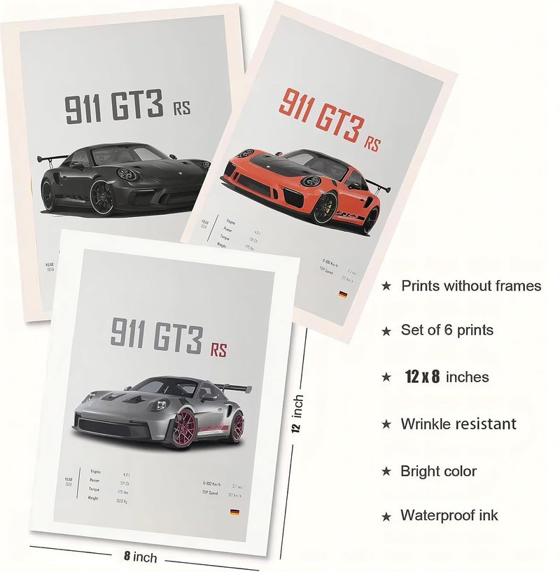 Dujoi Car Poster 911 GT3RS Posters Racing Car Wall Art Vintage Car Posters For Men Car Art Prints 911 Coated Paper Cardstock Prints - Image 5