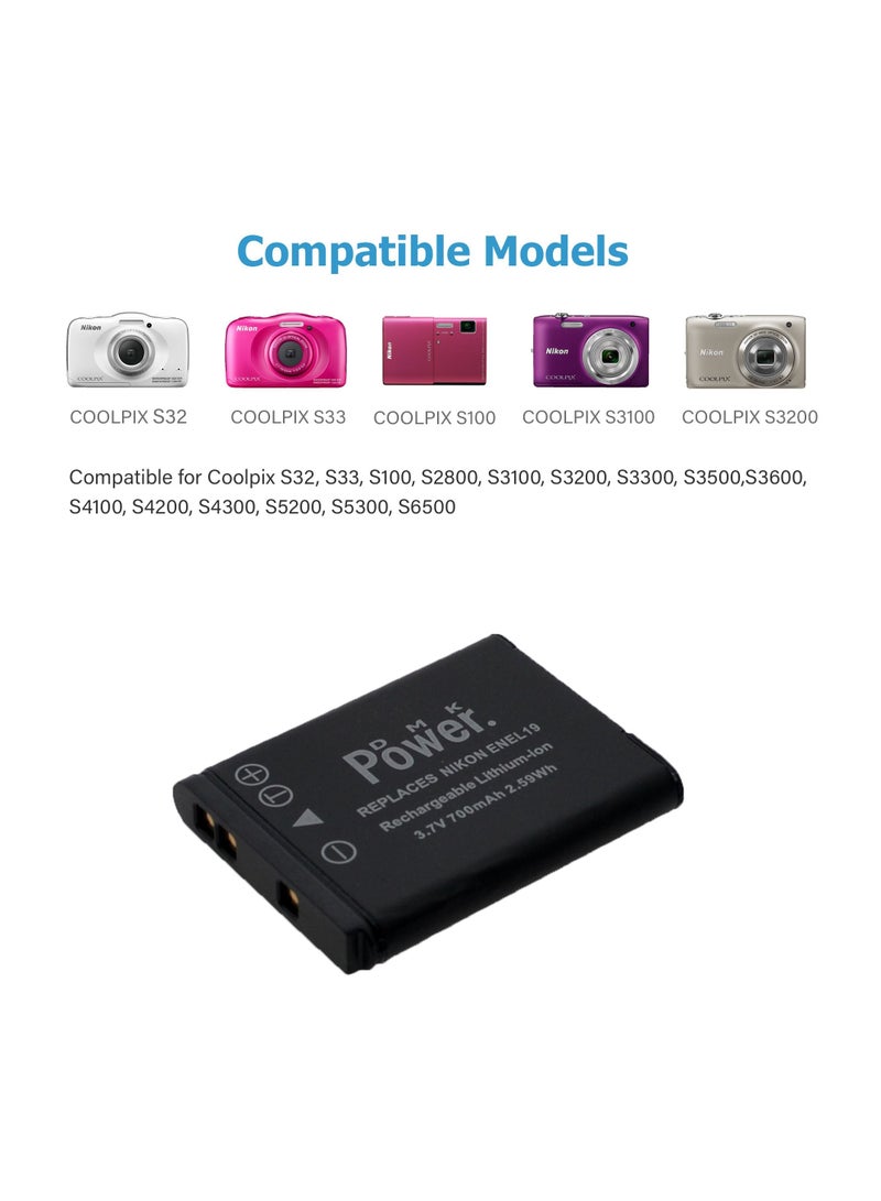 DMK Power EN-EL19 700mAh Camera Battery Compatible with Nikon Coolpix S32 S100 S2500 S2600 S2700 Etc Cameras - Image 3
