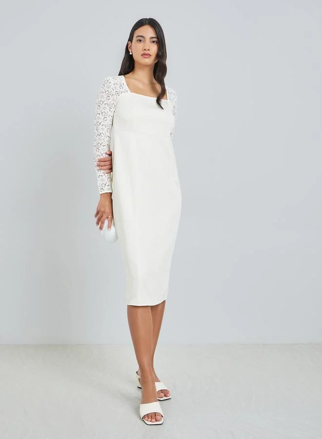 Lace Long Sleeves Sheath Midi Dress
