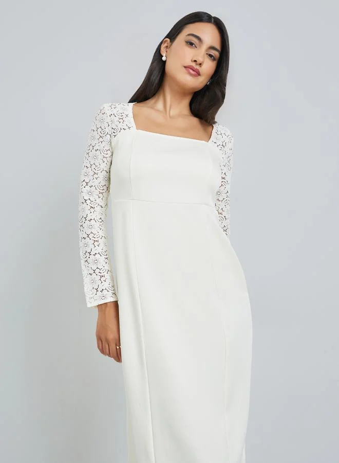 Styli  Lace Long Sleeves Sheath Midi Dress for Women | Best Price UAE