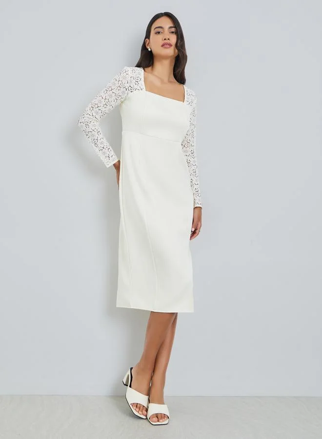 Styli  Lace Long Sleeves Sheath Midi Dress for Women | Best Price UAE