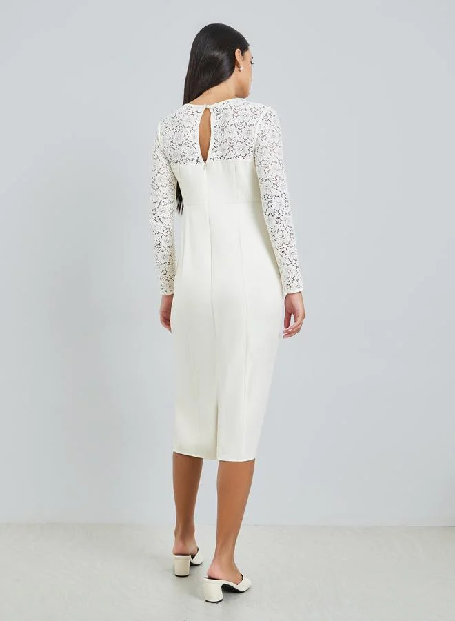 Styli  Lace Long Sleeves Sheath Midi Dress for Women | Best Price UAE