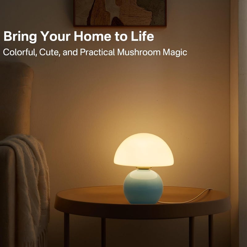 Dawnwake Mushroom Lamp Table Lamp for Bedroom,Desk Bedside Small Lamps for Living Room Night Stands,Mushroom Decor Cute Mini Modern Mid Century Lamps,Unique Aesthetic Home Living Room Decor(Blue) - Image 2
