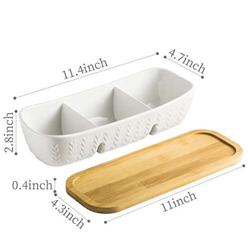 Miamolo Chip and Dip Serving Set with Acacia Wood Serving Tray, Majolica Salsa Turtles - Condiment Tray for Snacks, Appetizers, Charcuterie, Candy, Food, Divided Party Serving Trays - Image 2