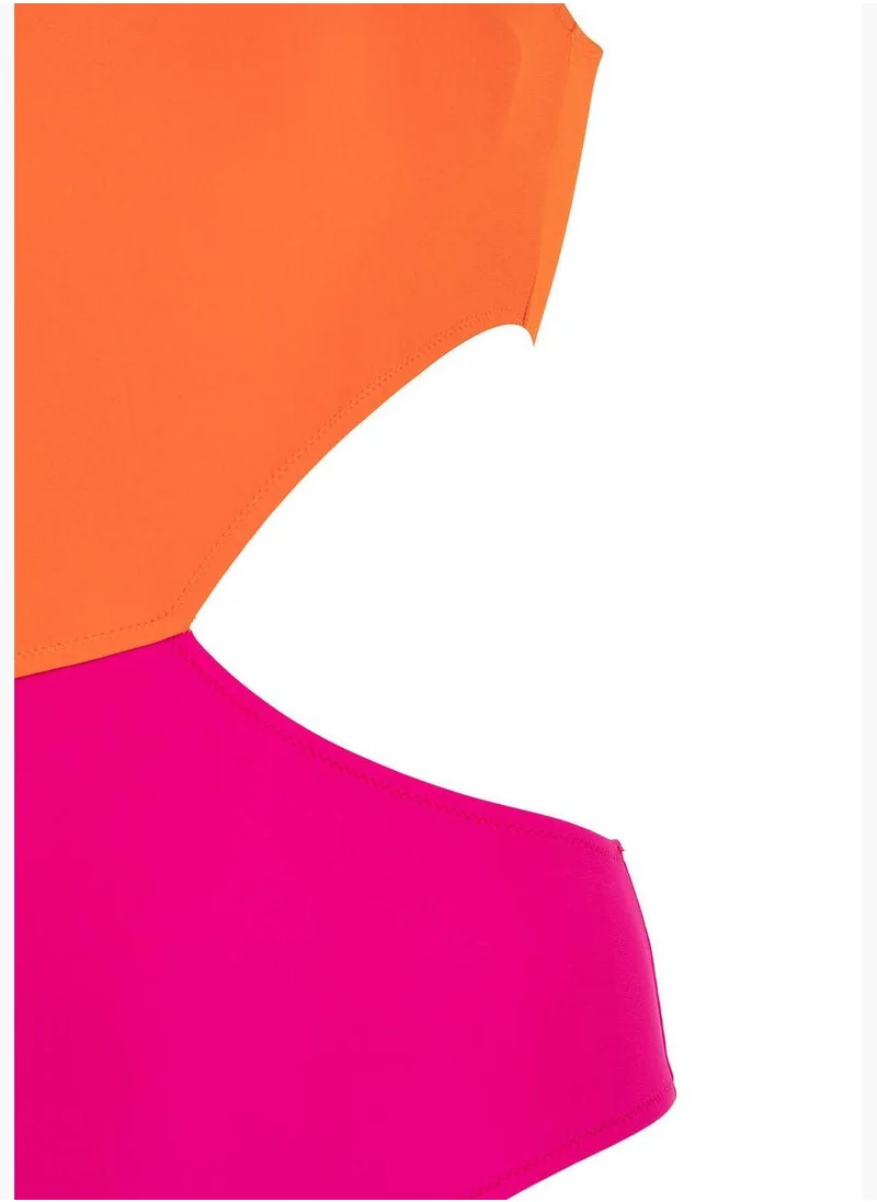 ديفاكتو Regular Fit One Shoulder Colour Block Swimsuit