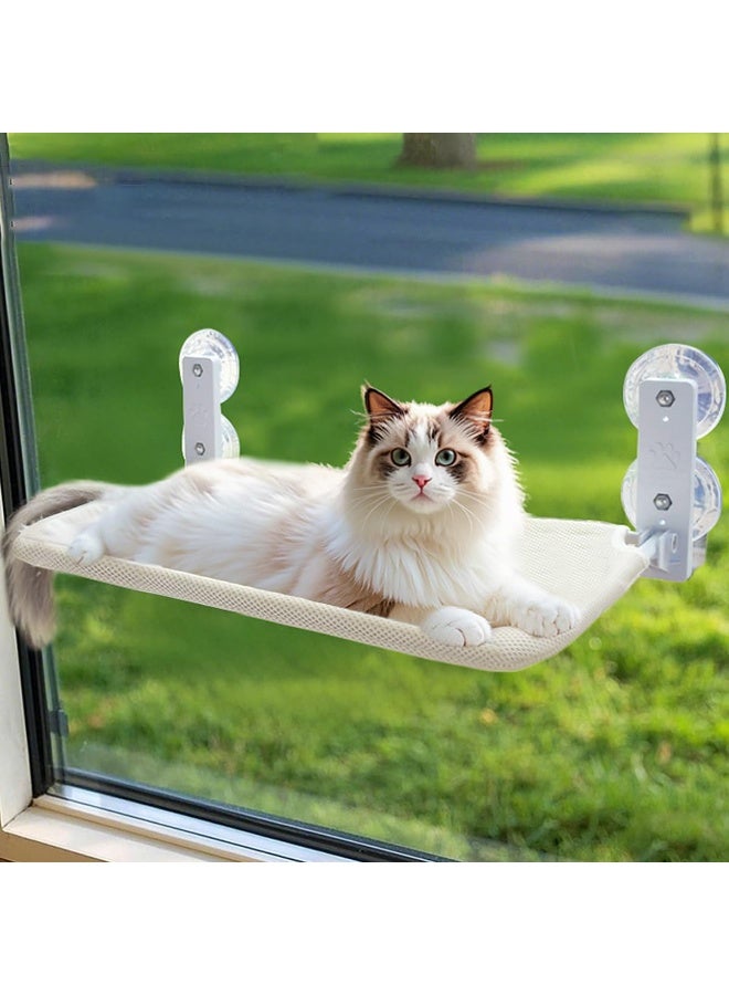 Homify Foldable Cat Window Perch, Cordless Cat Hammock for Wall, Breathable Mesh Cat Bed with 4 Strong Suction Cups, Cat Window Bed for Sunbathing, Napping, Overlooking(Beige 52 * 30 * 20cm) - Image 1