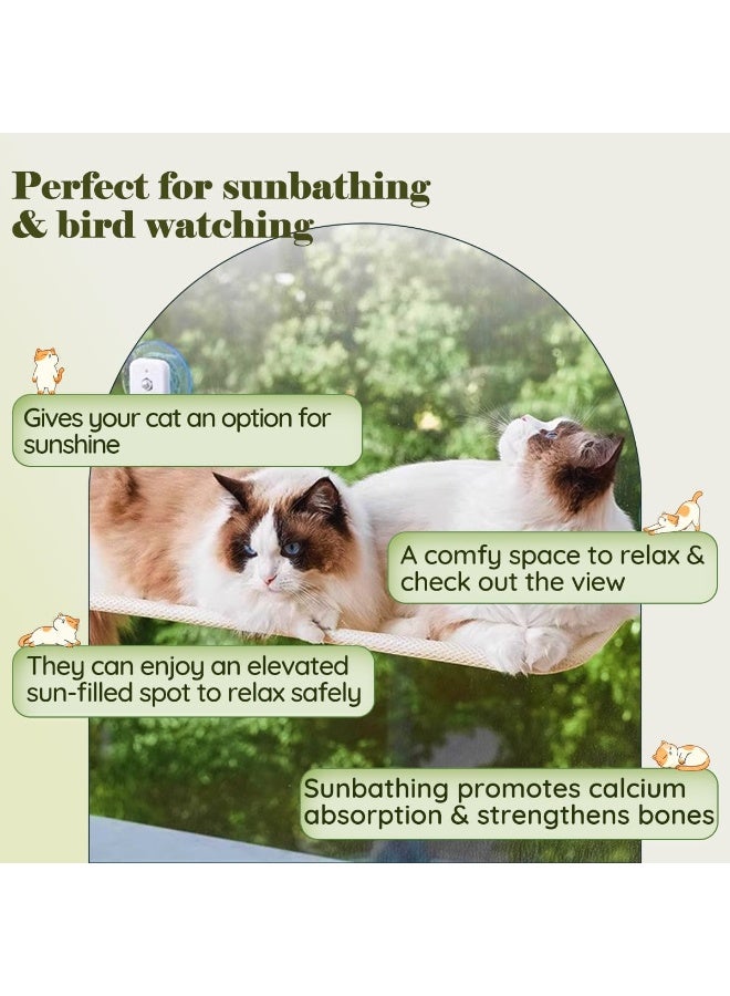 Homify Foldable Cat Window Perch, Cordless Cat Hammock for Wall, Breathable Mesh Cat Bed with 4 Strong Suction Cups, Cat Window Bed for Sunbathing, Napping, Overlooking(Beige 52 * 30 * 20cm) - Image 2
