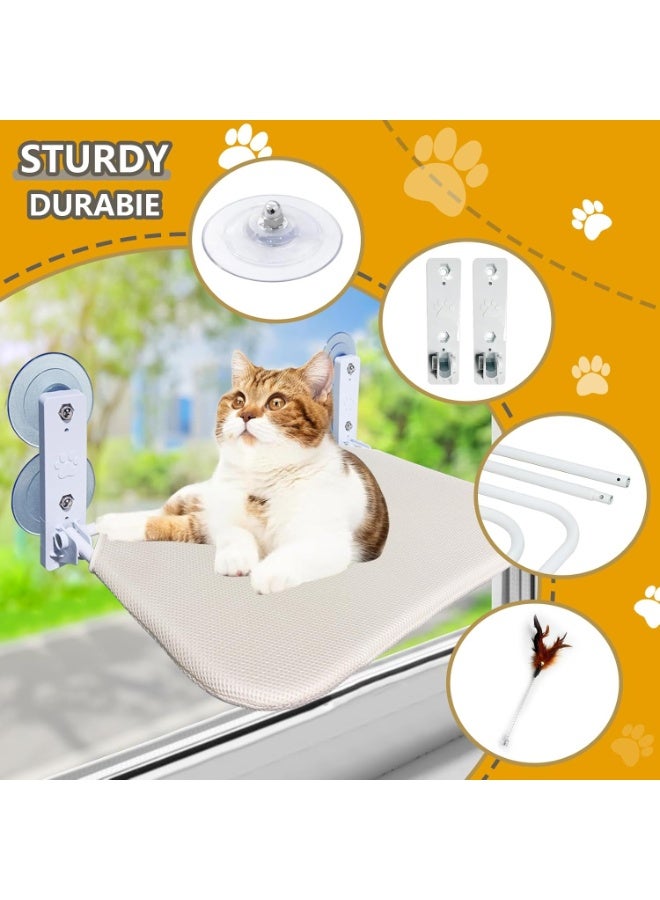 Homify Foldable Cat Window Perch, Cordless Cat Hammock for Wall, Breathable Mesh Cat Bed with 4 Strong Suction Cups, Cat Window Bed for Sunbathing, Napping, Overlooking(Beige 52 * 30 * 20cm) - Image 4
