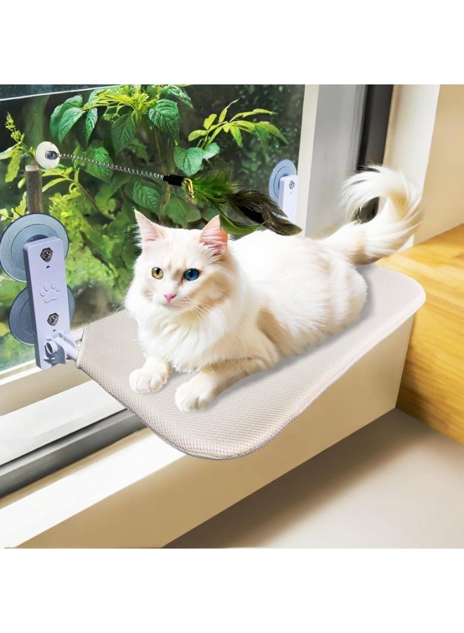 Homify Foldable Cat Window Perch, Cordless Cat Hammock for Wall, Breathable Mesh Cat Bed with 4 Strong Suction Cups, Cat Window Bed for Sunbathing, Napping, Overlooking(Beige 52 * 30 * 20cm) - Image 1