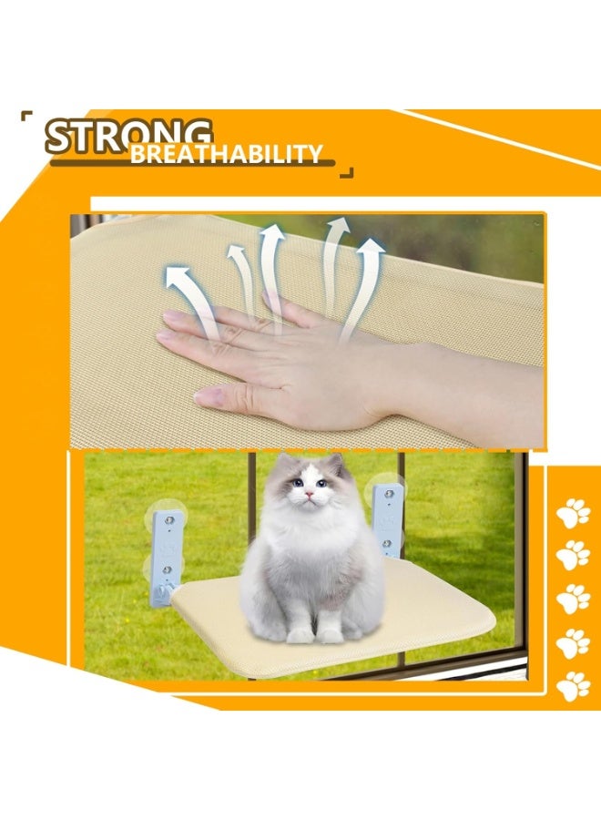 Homify Foldable Cat Window Perch, Cordless Cat Hammock for Wall, Breathable Mesh Cat Bed with 4 Strong Suction Cups, Cat Window Bed for Sunbathing, Napping, Overlooking(Beige 52 * 30 * 20cm) - Image 2