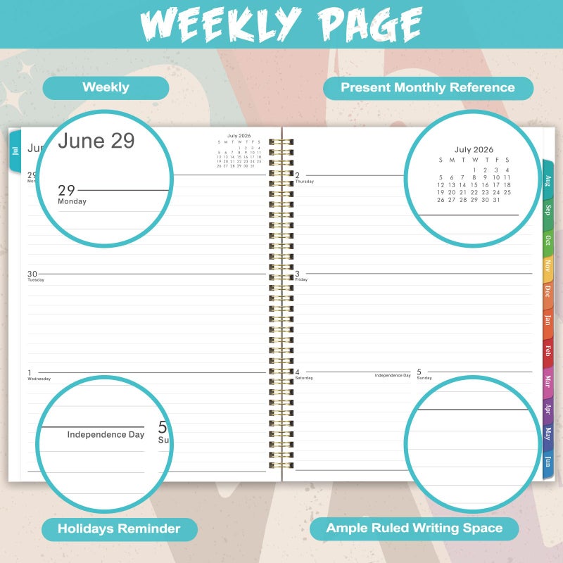Pinchoco Planner 2026-2027 - Academic Planner, Jul. 2026 - Jun. 2027, 9" X 11", 2026-2027 Planners Weekly and Monthly, Calendar Planners with Colorful Monthly Tabs, Twin-Wire Binding, Holidays, Back Pocket - Image 5