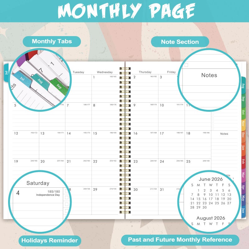 Pinchoco Planner 2026-2027 - Academic Planner, Jul. 2026 - Jun. 2027, 9" X 11", 2026-2027 Planners Weekly and Monthly, Calendar Planners with Colorful Monthly Tabs, Twin-Wire Binding, Holidays, Back Pocket - Image 4