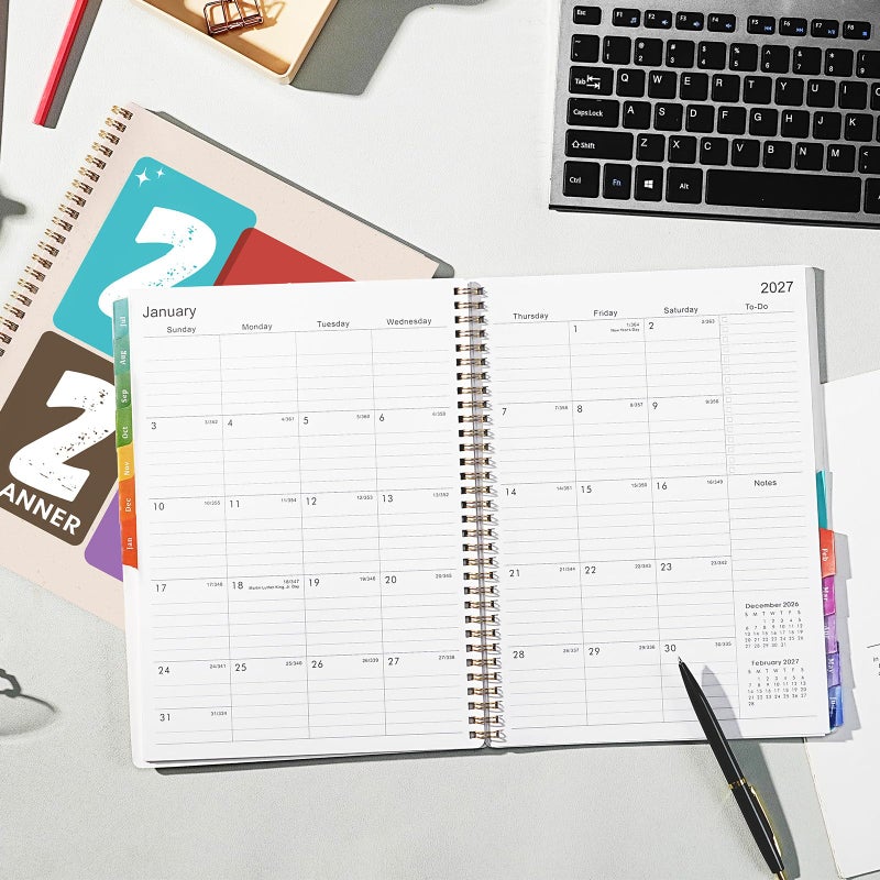 Pinchoco Planner 2026-2027 - Academic Planner, Jul. 2026 - Jun. 2027, 9" X 11", 2026-2027 Planners Weekly and Monthly, Calendar Planners with Colorful Monthly Tabs, Twin-Wire Binding, Holidays, Back Pocket - Image 2