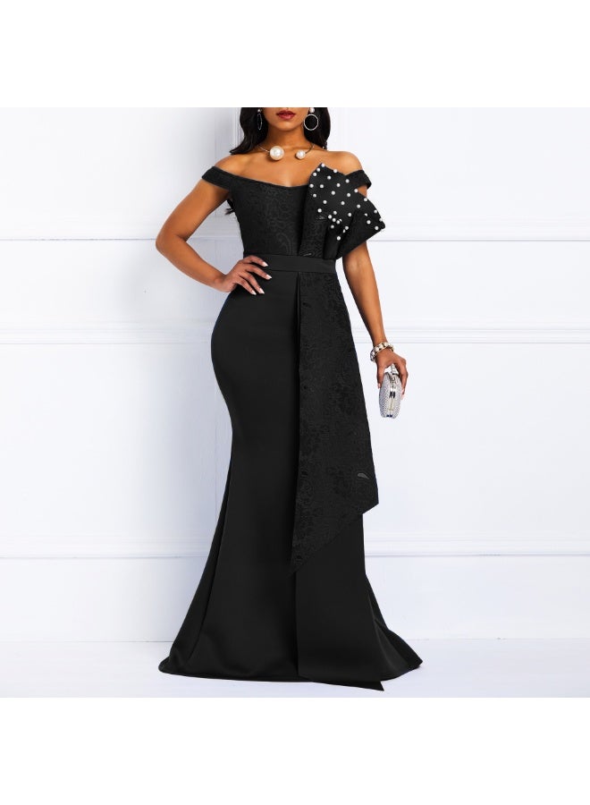 NIBEMINENT Bodycon Women Dress Elegant African Ladies Mermaid Beaded Lace Wedding Evening Party Maxi Dresses - Image 1
