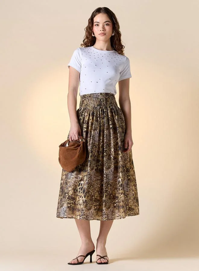 Splash FAV Embellished Crew Neck T-shirt with Short Sleeves