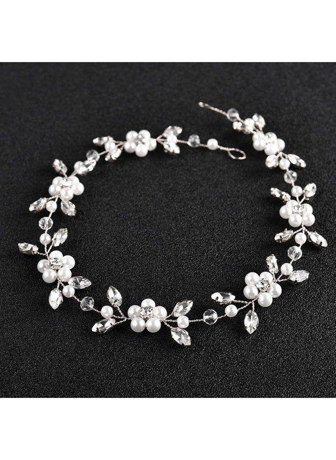 DonLeeving Flower Girl Headpiece Silver Wedding Pearls Rhinestone Headband Princess Hair Accessories for Birthday, Party, First Communion, Wedding  - Image 1