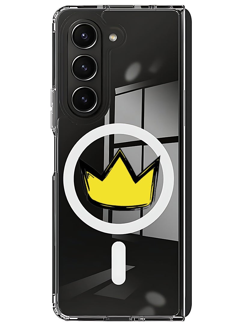 Theodor Magnetic Case for Samsung Galaxy Z Fold 5 Compatible with MagSafe Wireless Charging, Shockproof Phone Bumper Cover Yellow Crown - Image 1