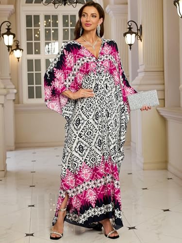 IMAGEKOPE Kaftan Dresses for Women Plus Size V-Neck Moo Moos Batwing Kaftan Beach Dress Bathing Suit Cover-Up Loungewear - Image 4