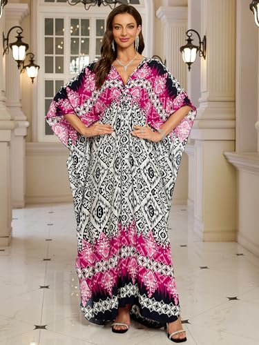 IMAGEKOPE Kaftan Dresses for Women Plus Size V-Neck Moo Moos Batwing Kaftan Beach Dress Bathing Suit Cover-Up Loungewear - Image 2