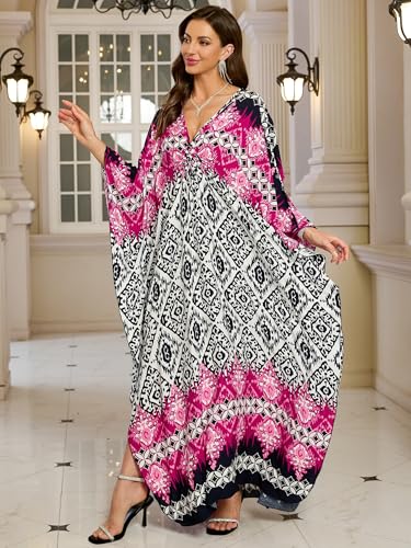 IMAGEKOPE Kaftan Dresses for Women Plus Size V-Neck Moo Moos Batwing Kaftan Beach Dress Bathing Suit Cover-Up Loungewear - Image 3