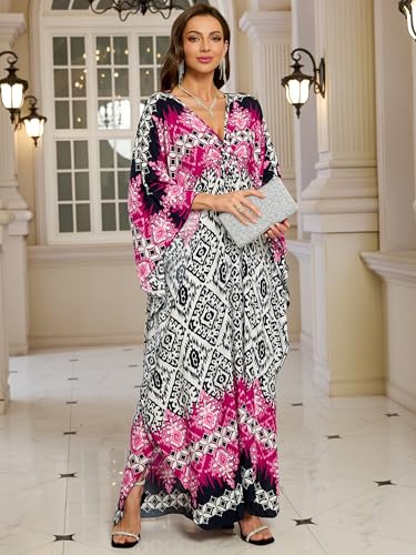 IMAGEKOPE Kaftan Dresses for Women Plus Size V-Neck Moo Moos Batwing Kaftan Beach Dress Bathing Suit Cover-Up Loungewear - Image 5